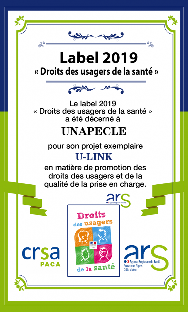 Label 2019 U-Link UNAPECLE - CRSA PACA et ARS Agence Regional de Santé