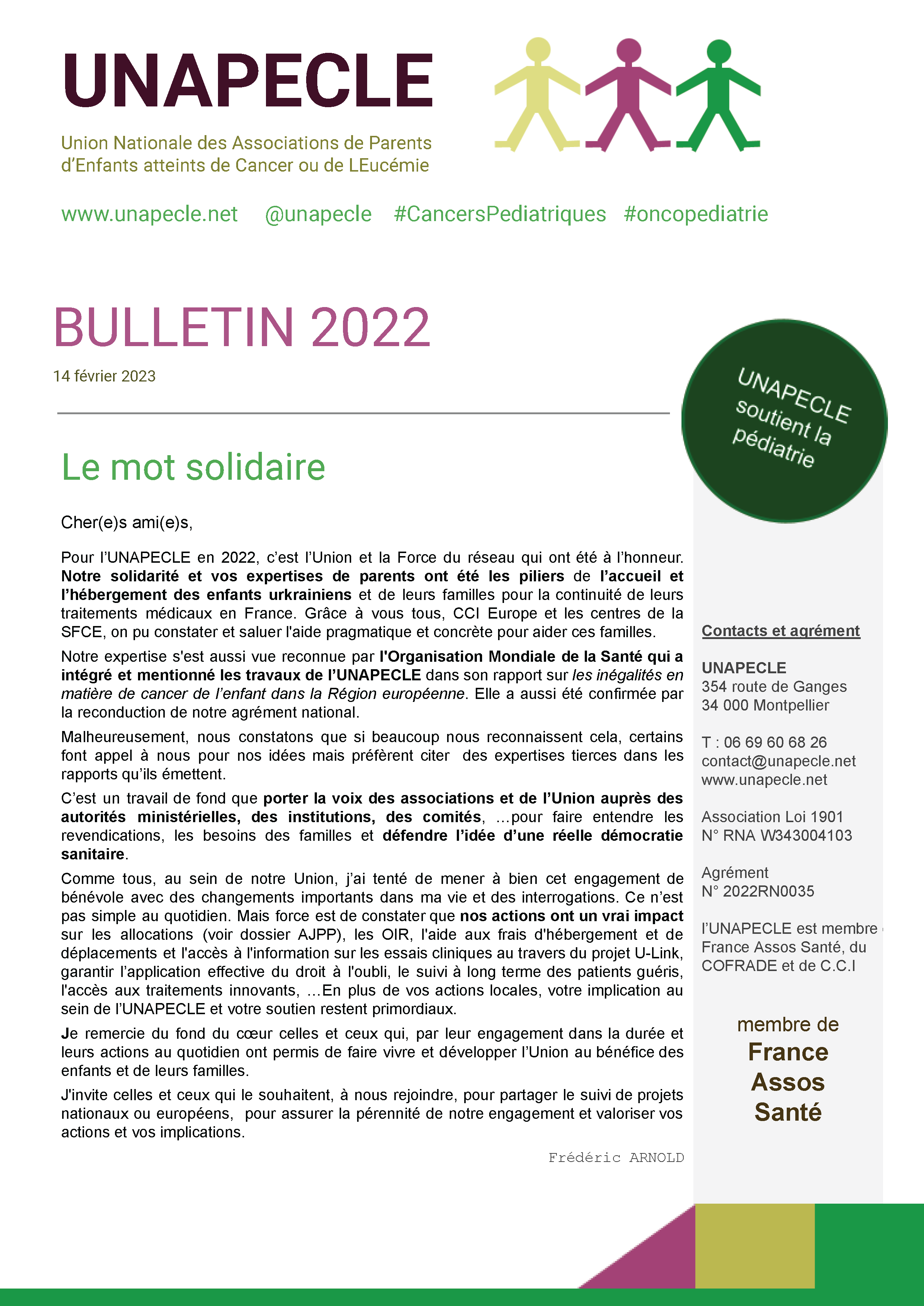 couverture du Bulletin 2022 de l'UNAPECLE